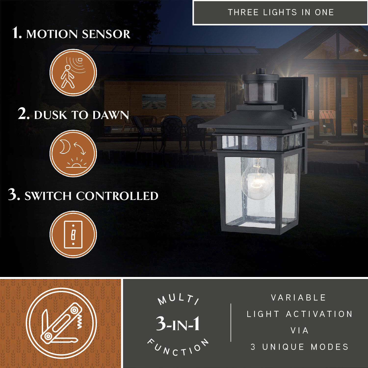 Ridge Textured Black Outdoor Motion Sensor