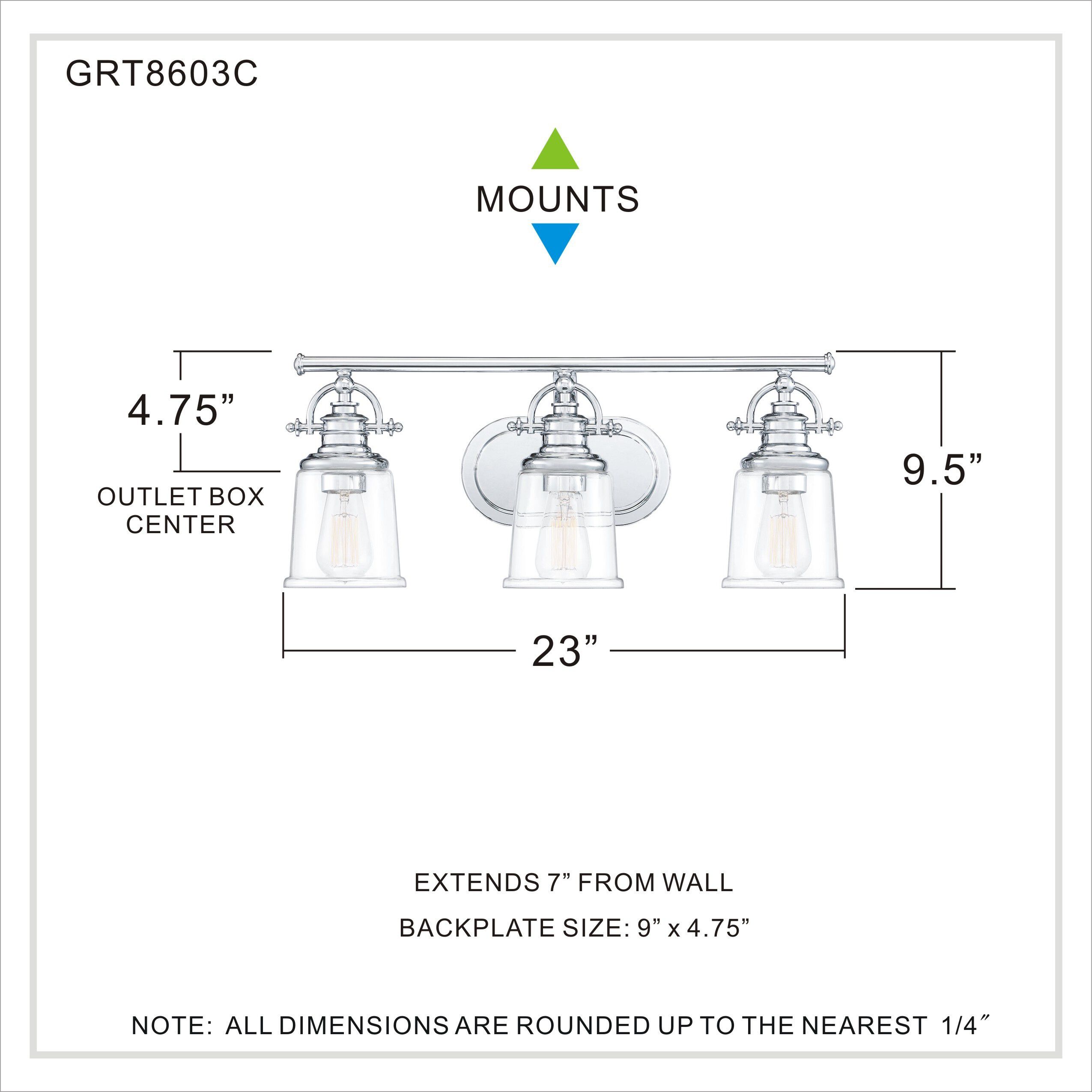 Grant 3 Light 23 inch Polished Chrome Bath Light Wall Light, Large