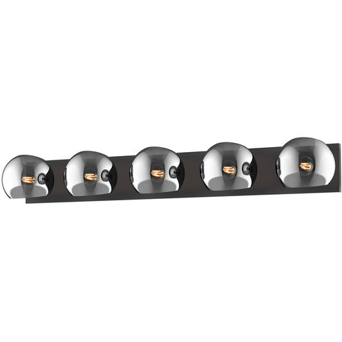 Willow 5 Light 39.38 inch Matte Black Bath Vanity Wall Light in Smoked Glass