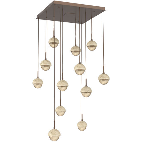 Cabochon LED Burnished Bronze with Travertine Stone Pendant Chandelier Ceiling Light in Amber, 2700K LED
