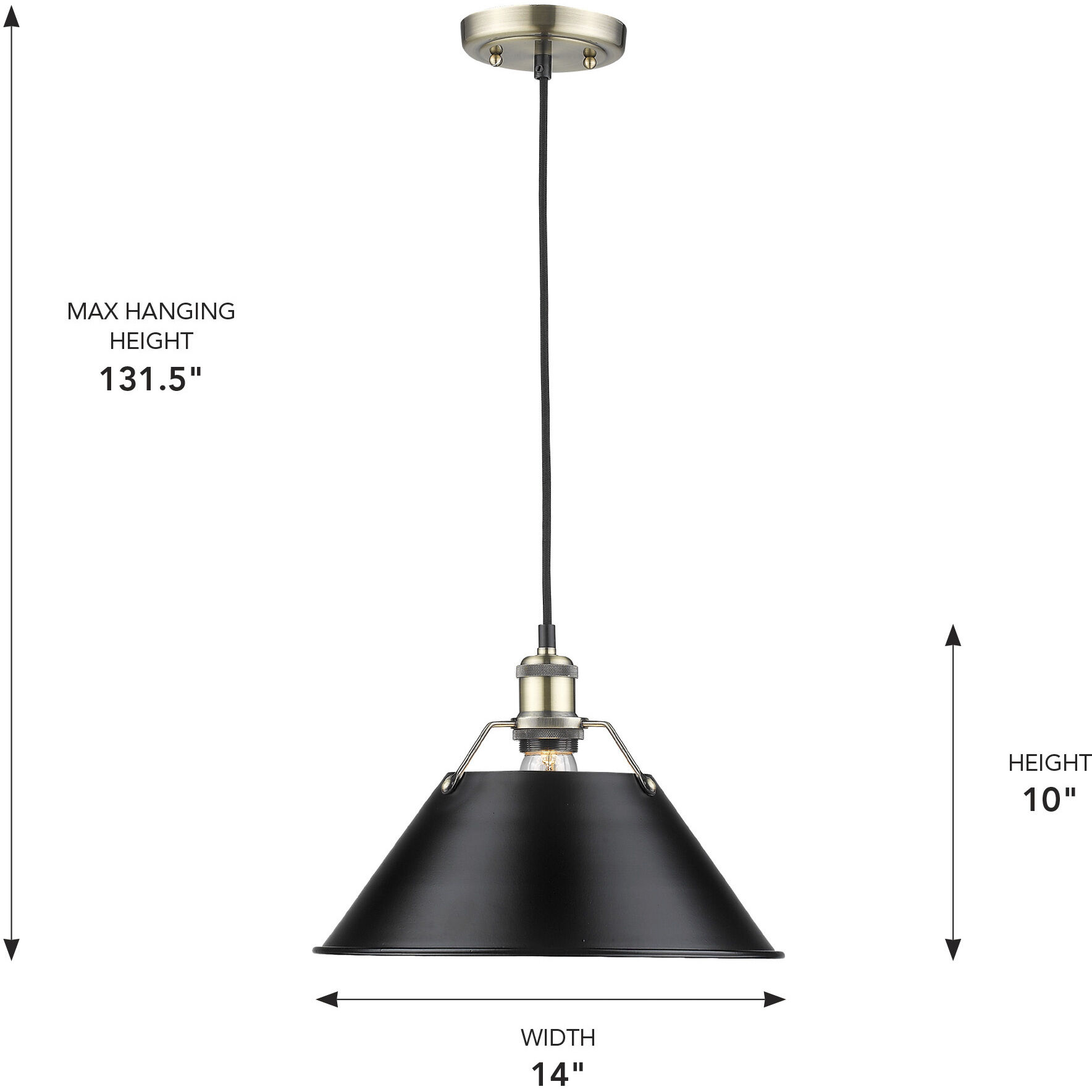 Yep Orwell 1 Light 14 inch Aged Brass Pendant Ceiling Light in Matte Black, Large