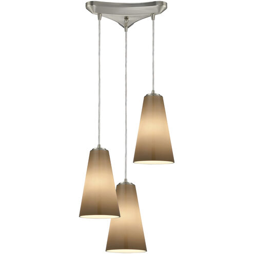 Connor 3 Light 12 inch Satin Nickel with Smokey White Mini Pendant Ceiling Light