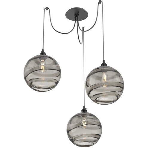 Terra 3 Light 18 inch Matte Black Swag Multi-Pendant Ceiling Light in Smoke Optic