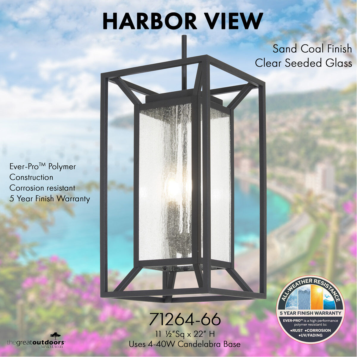 Harbor View Sand Coal Outdoor Rod Drop, Great Outdoors