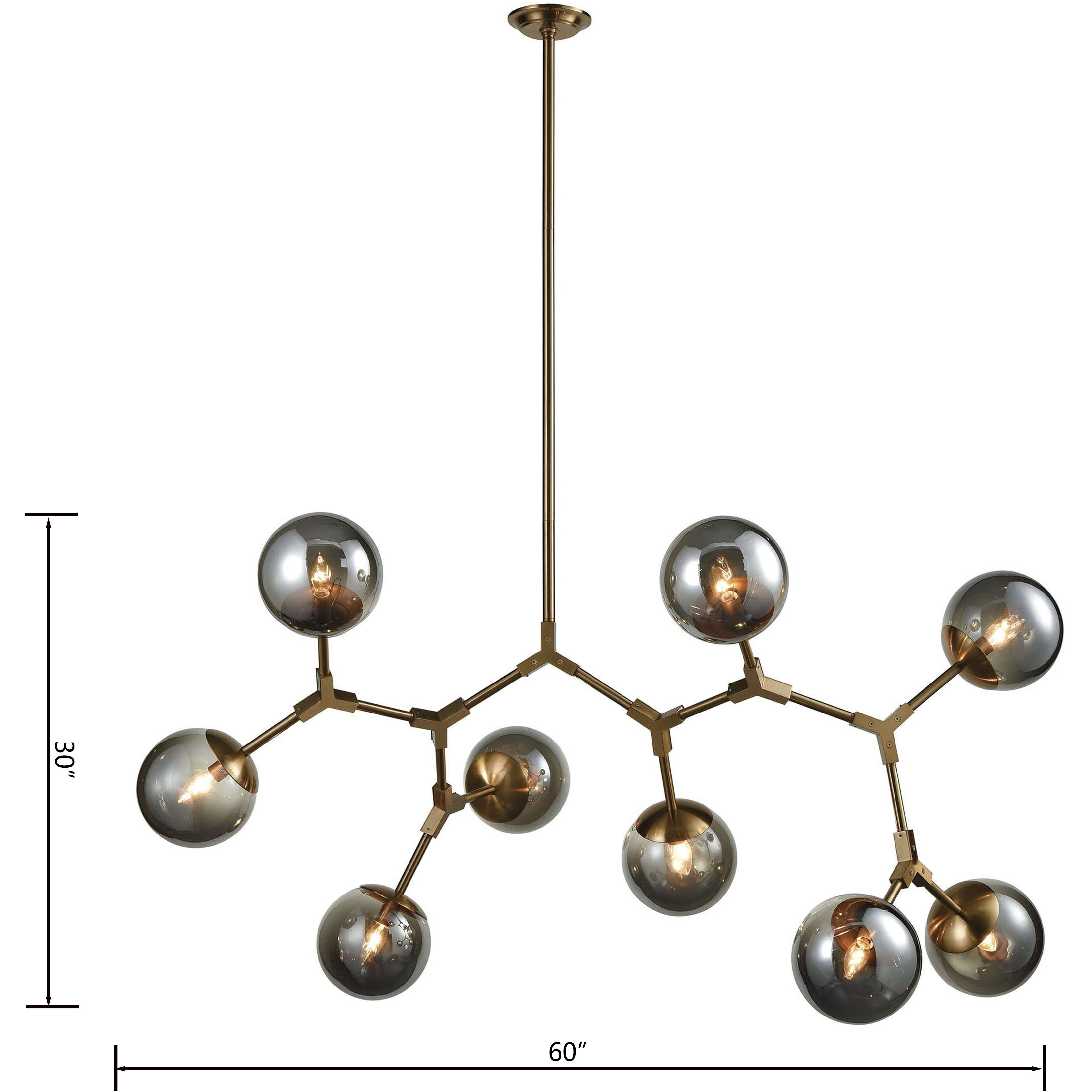 Synapse 9 Light 60 inch Aged Brass Linear Chandelier Ceiling Light
