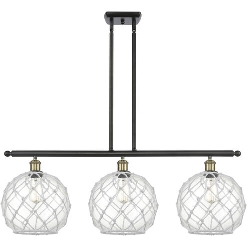 Ballston Farmhouse Rope Island Light Ceiling Light in Black Antique Brass, Clear Glass with White Rope, Ballston