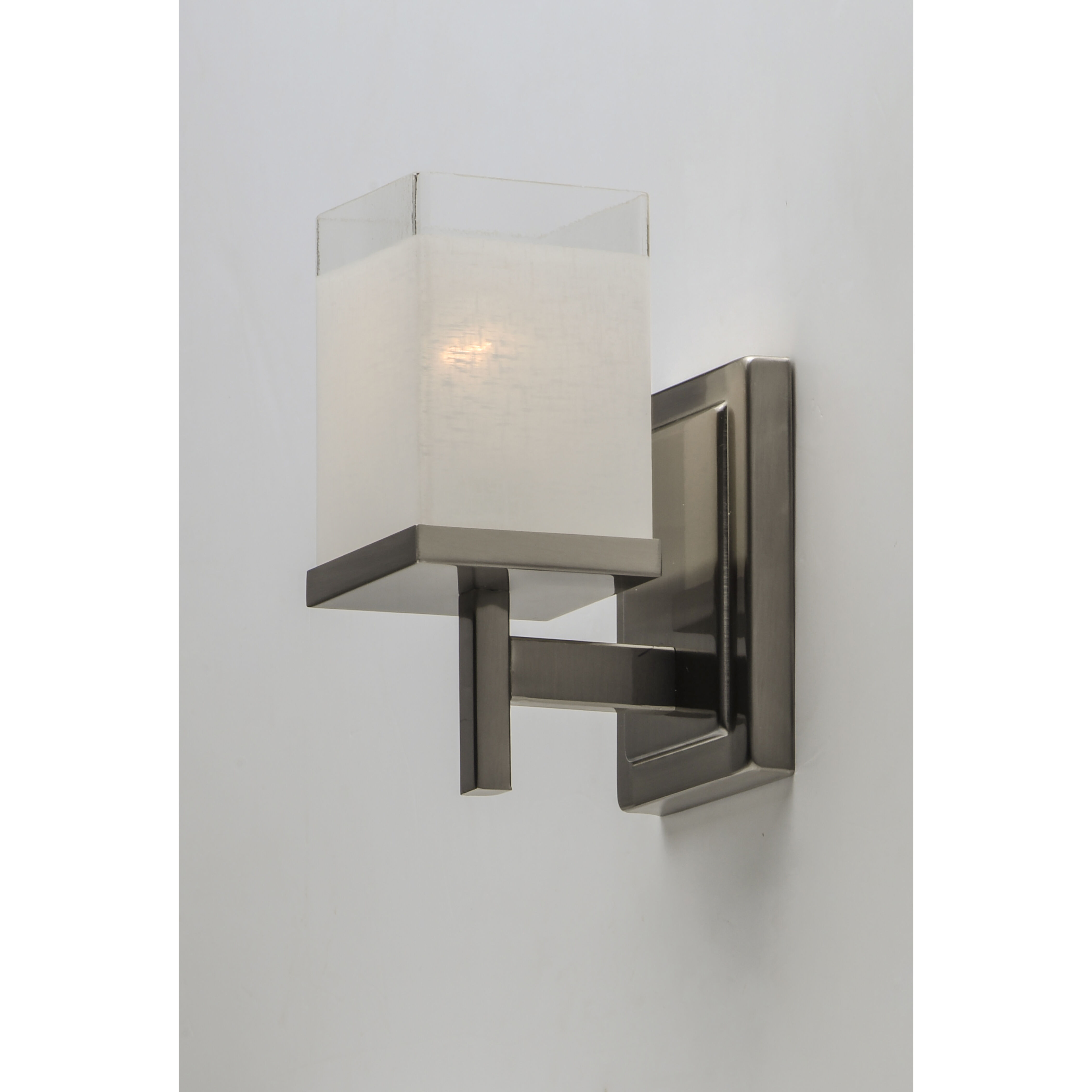 Tetra 1 Light 6 inch Satin Nickel Bath Vanity Wall Light in White Linen