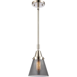 Franklin Restoration Small Cone LED 6 inch Polished Nickel Mini Pendant Ceiling Light in Plated Smoke Glass
