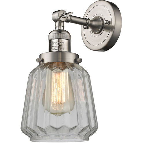 Franklin Restoration Chatham LED 6 inch Brushed Satin Nickel Sconce Wall Light in Clear Glass, Franklin Restoration