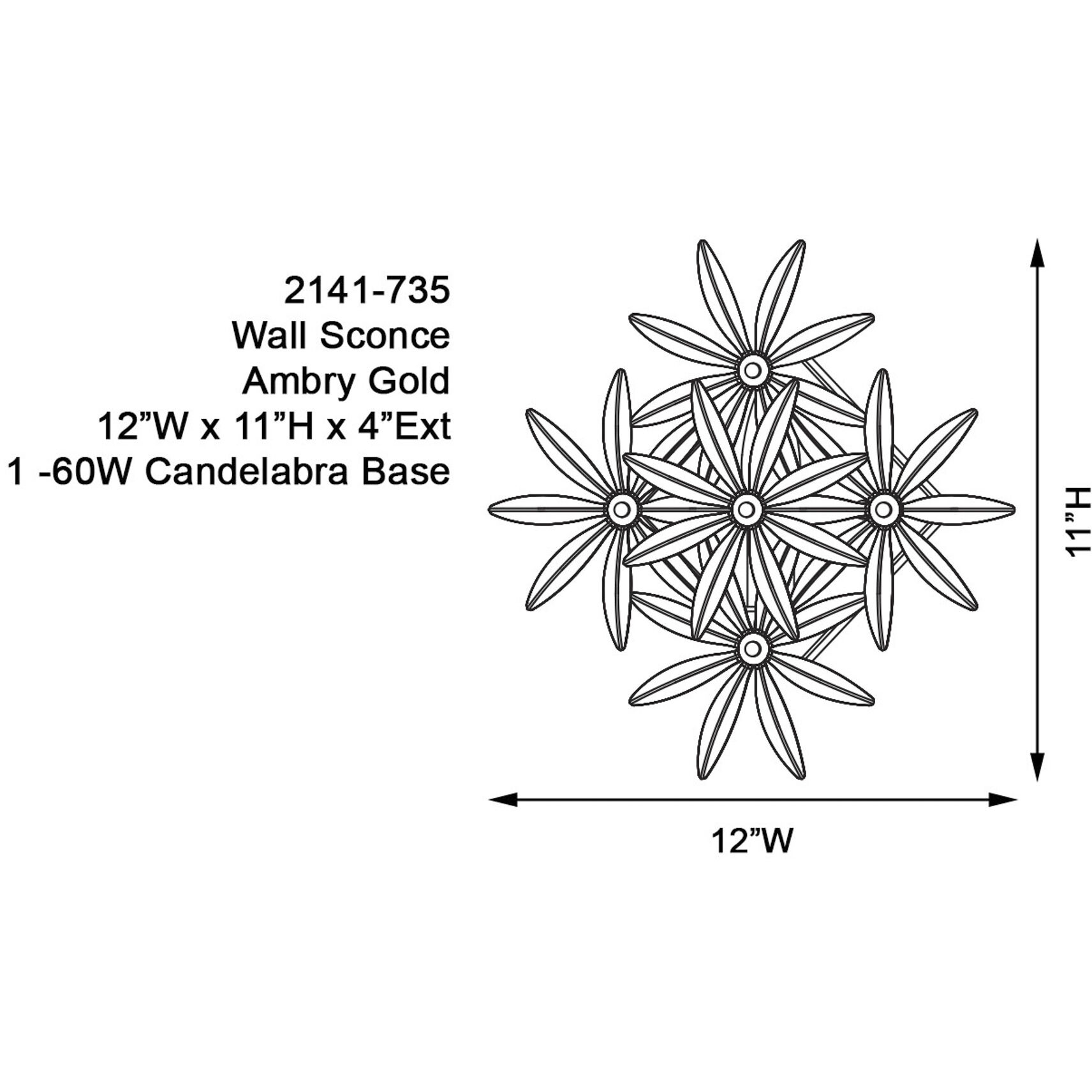 Flower Child 1 Light 12 inch Ambry Gold Wall Sconce Wall Light