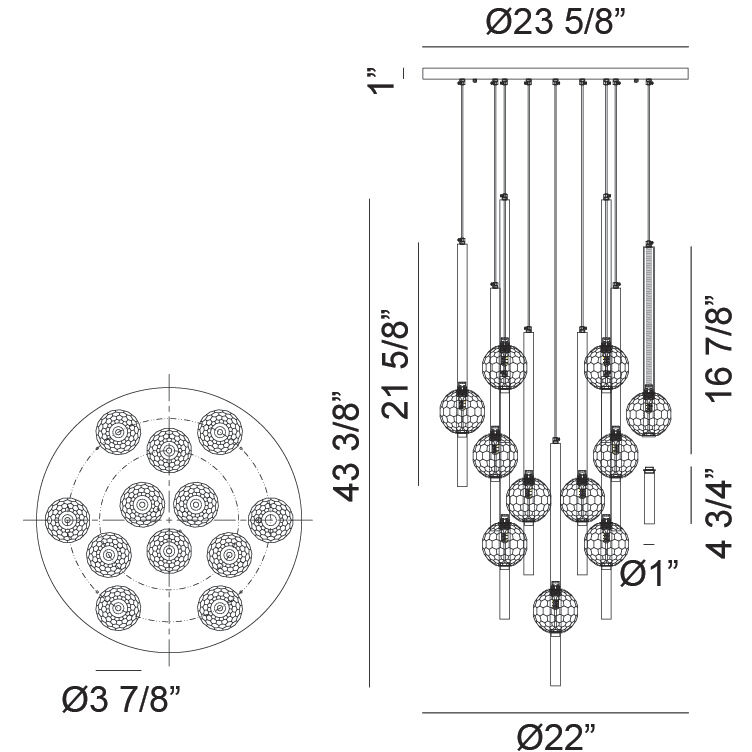 Windchimer LED 22 inch Aged Gold Brass Pendant Ceiling Light