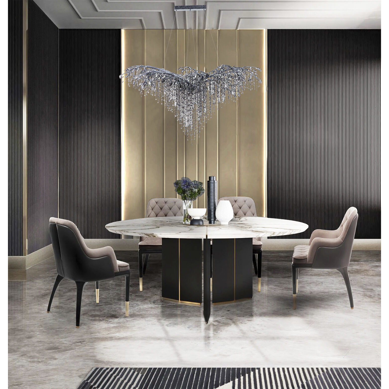 Canada LED 43.3 inch Antique Silver Chandelier Ceiling Light, Crystal