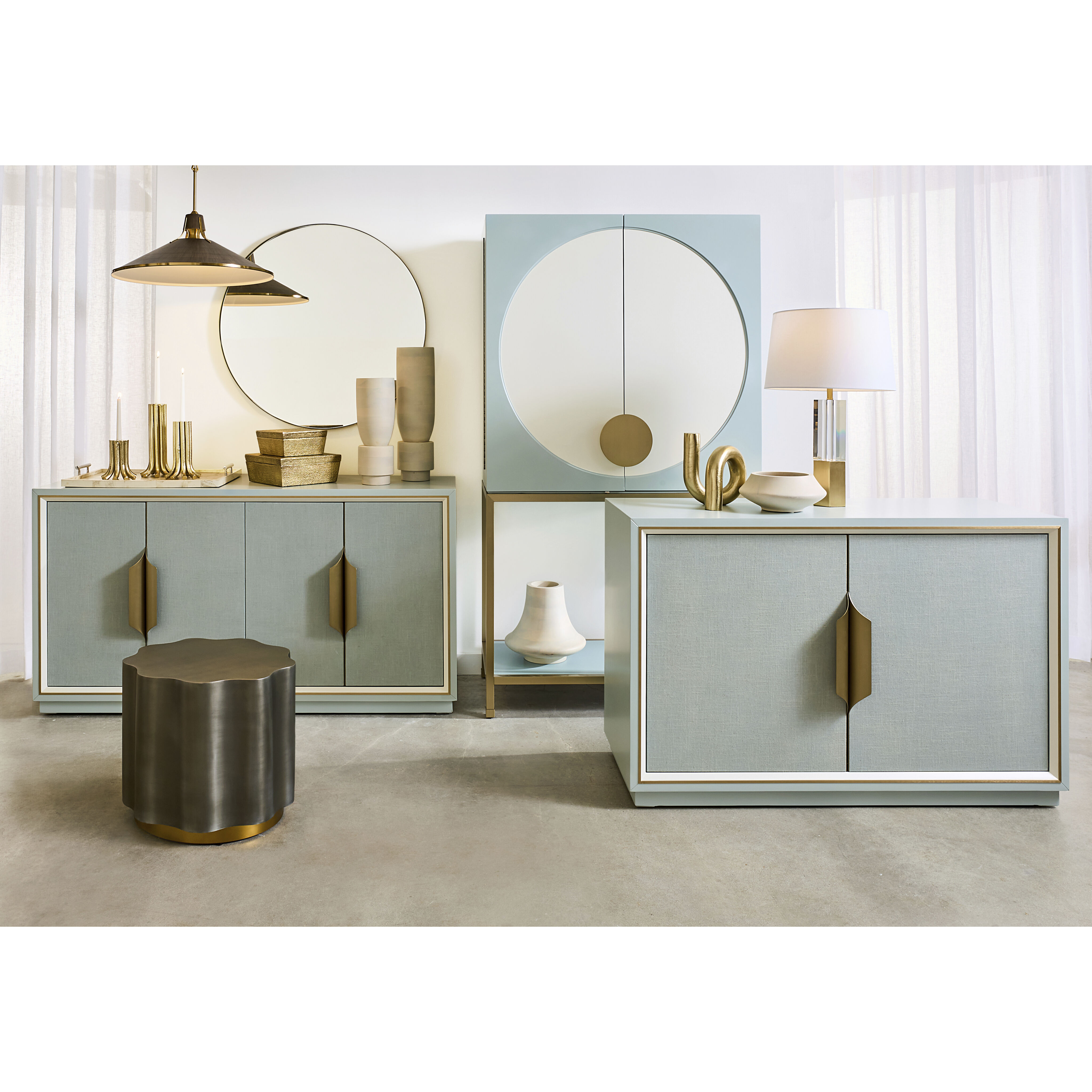 Gabe Light Blue with Brass Bar Cabinet