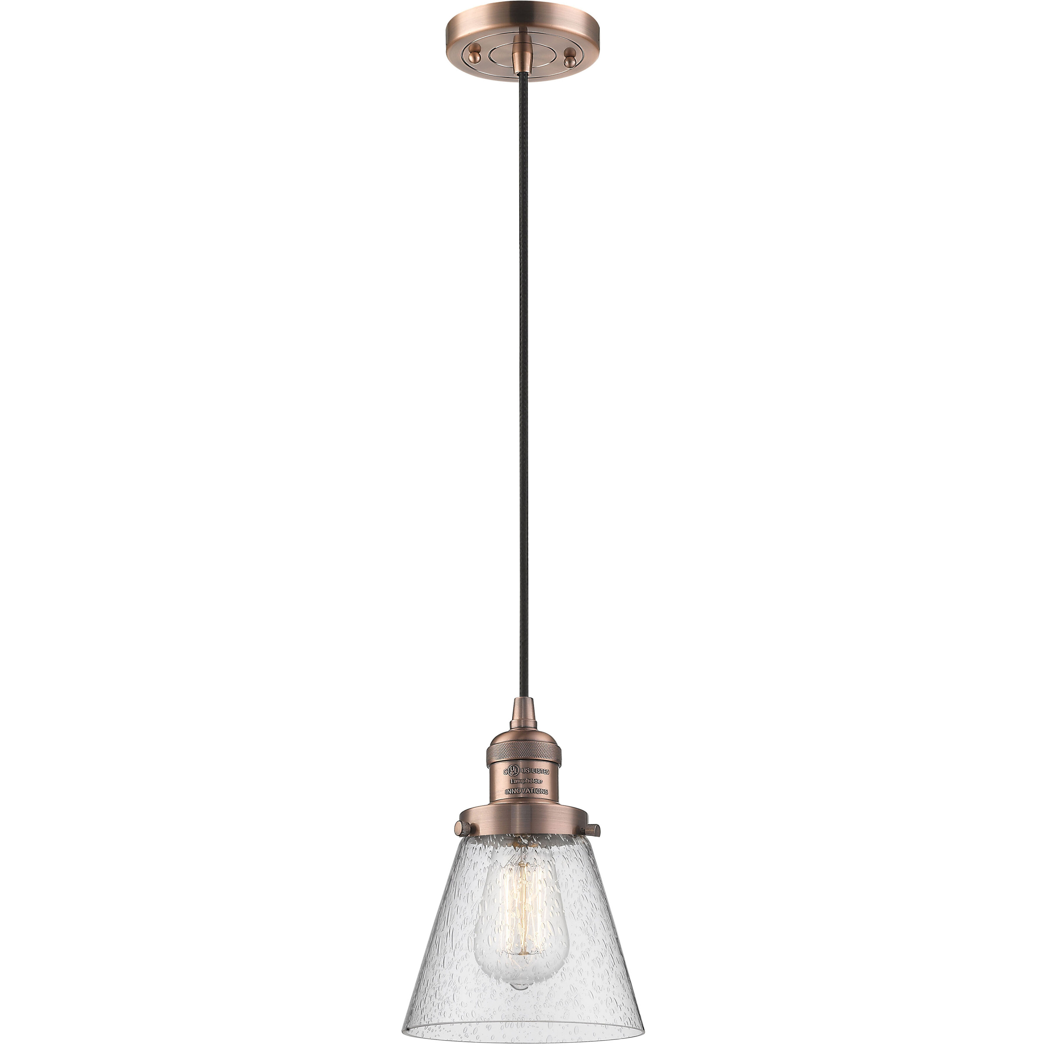 Franklin Restoration Cone LED 6 inch Antique Copper Mini Pendant Ceiling Light in Seedy, Franklin Restoration