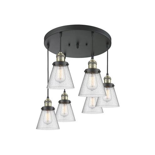 Franklin Restoration Small Cone 6 Light 12 inch Black Antique Brass Multi-Pendant Ceiling Light in Seedy Glass, Franklin Restoration