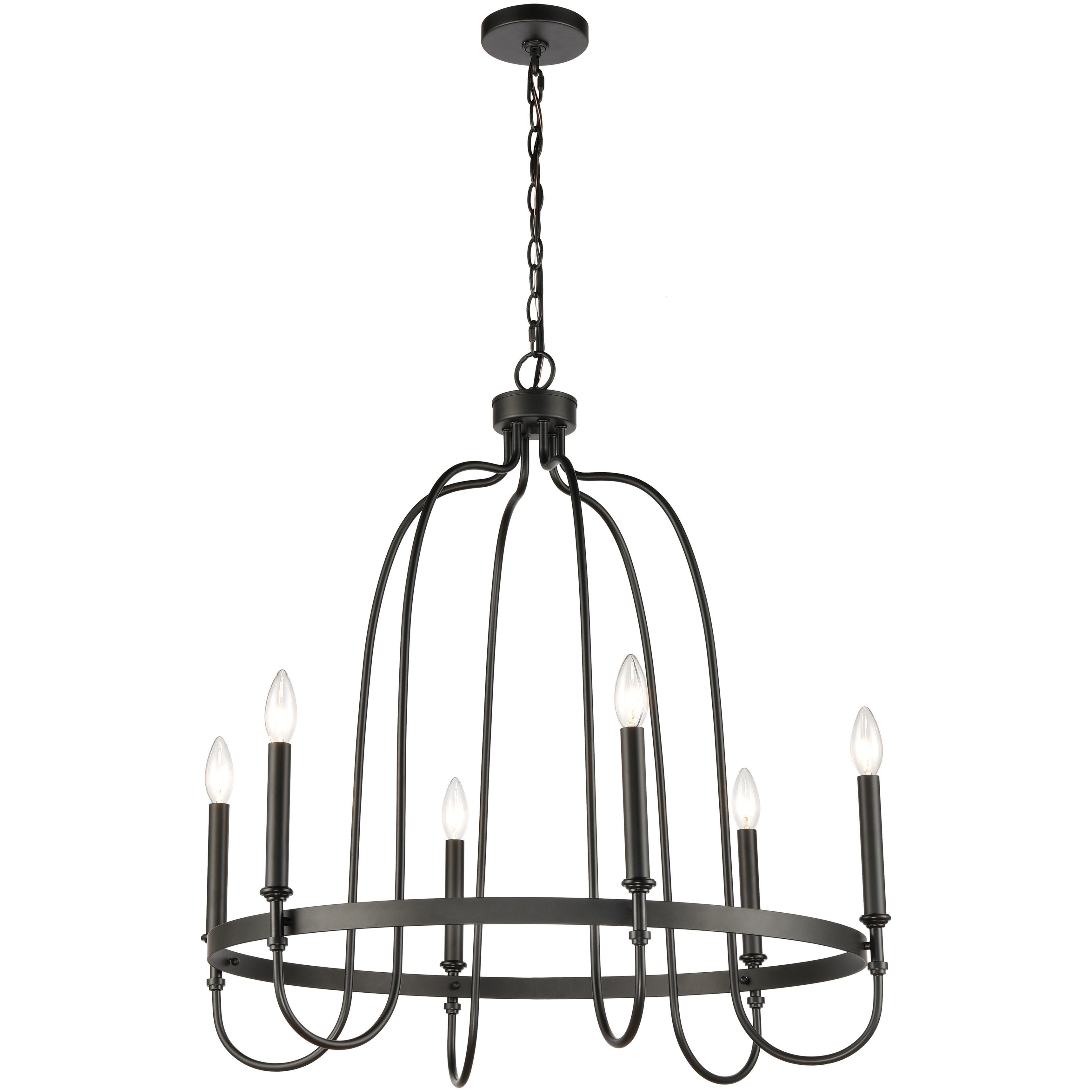 Wickshire 6 Light 29 inch Matte Black Chandelier Ceiling Light