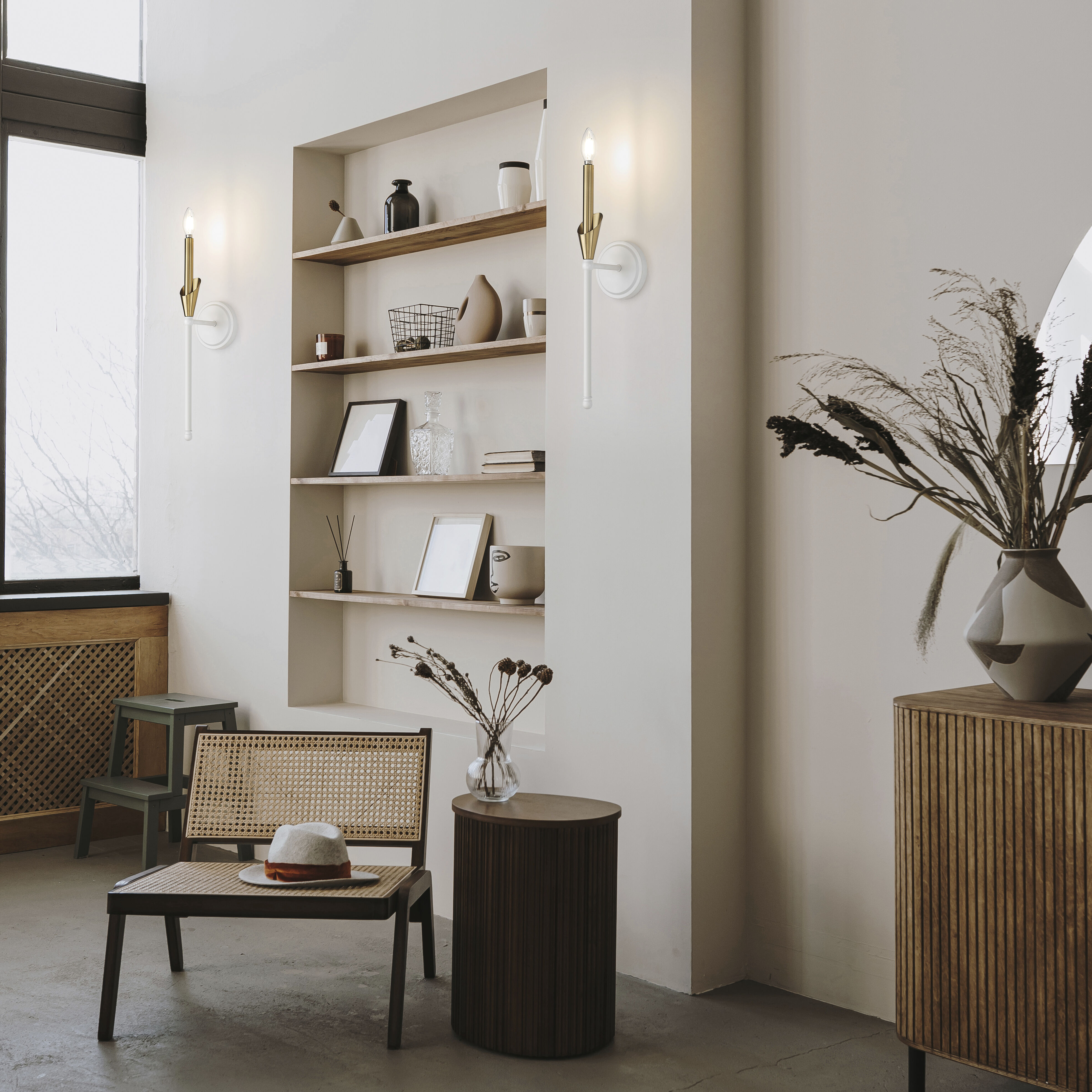 Claudelle Wall Sconce Wall Light in Textured White and Modern Gold