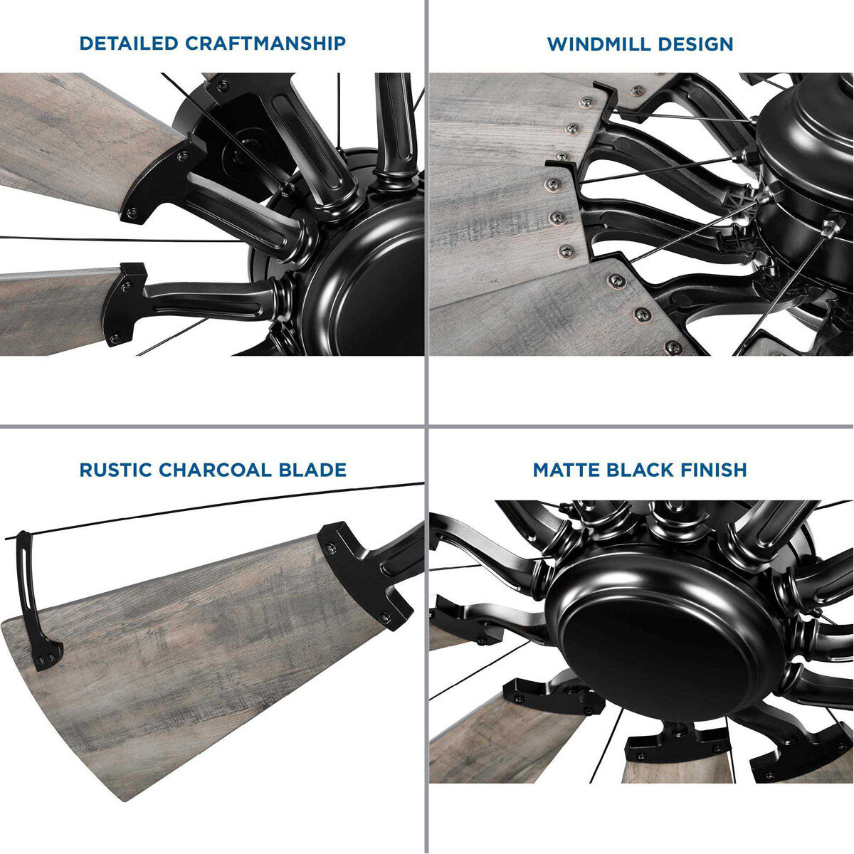 Springer 60 inch Matte Black with Rustic Charcoal Blades Ceiling Fan