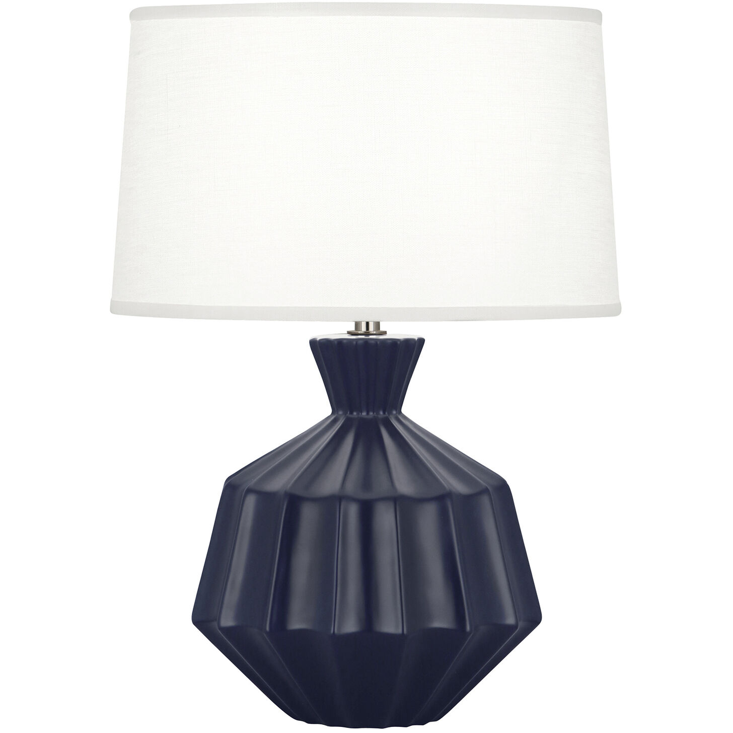 Small Orion 17.63 inch 60 watt Matte Midnight Blue Table Lamp Portable Light, Polished Nickel Accents