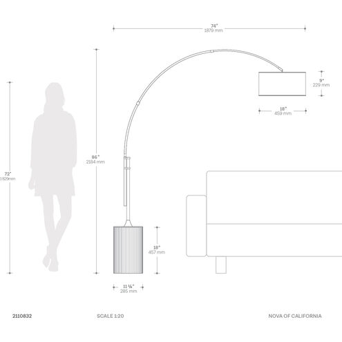 Tambo 86 inch 23.00 watt Natural Ash and Weathered Brass Arc Floor Lamp Portable Light