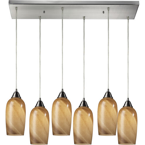 Sandstone 6 Light 30 inch Satin Nickel Multi Pendant Ceiling Light in Incandescent, Rectangular Canopy, Configurable