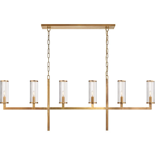 Kelly Wearstler Liaison 6 Light 62 inch Antique-Burnished Brass Linear Chandelier Ceiling Light in Clear Glass, Large