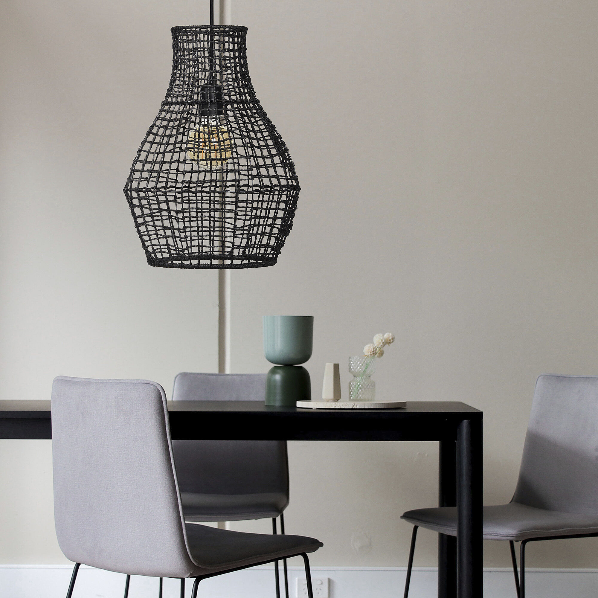 Akami 1 Light 14 inch Black Mesh Pendant Ceiling Light