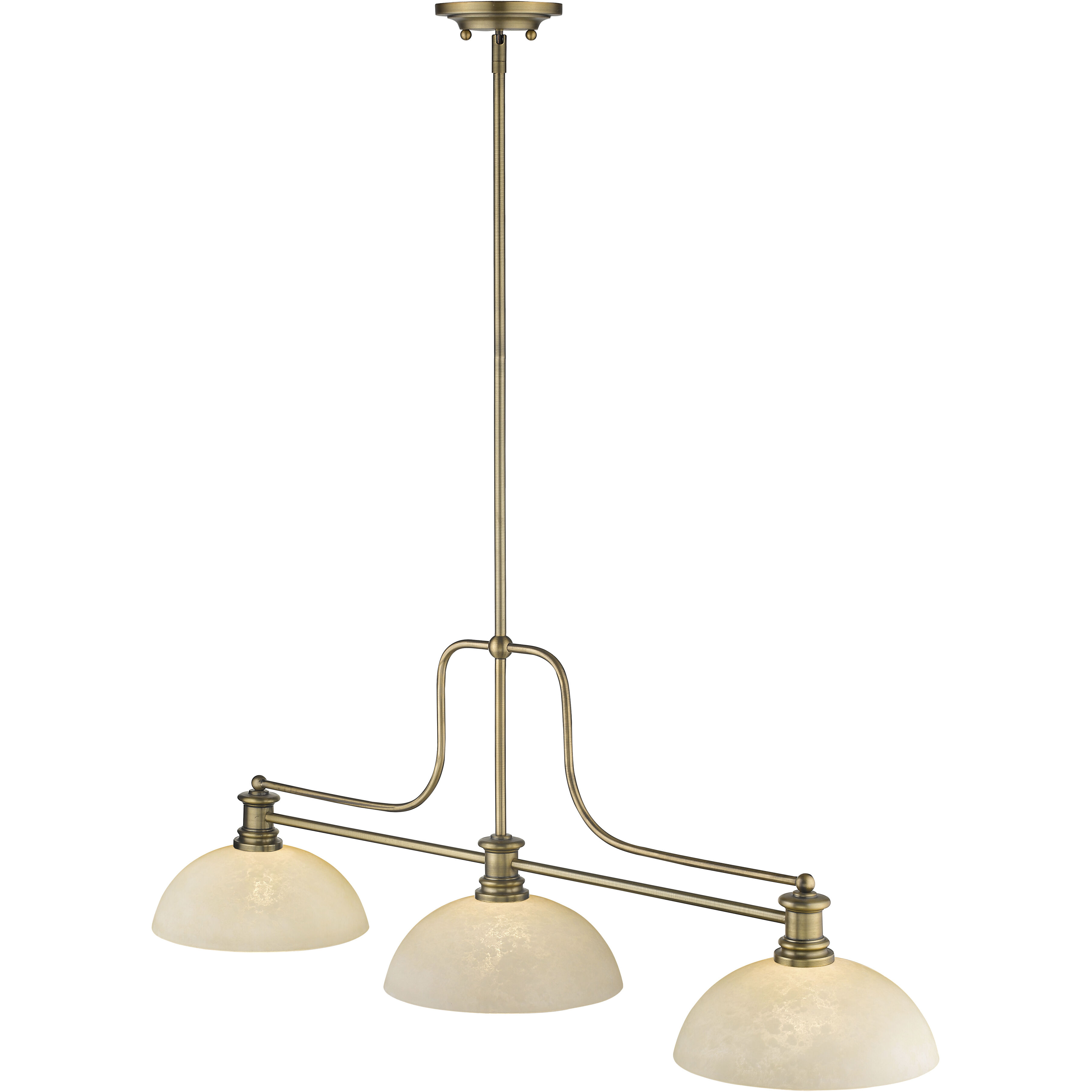 Melange 3 Light 52 inch Heritage Brass Billiard Ceiling Light in Dome Golden Mottle Glass