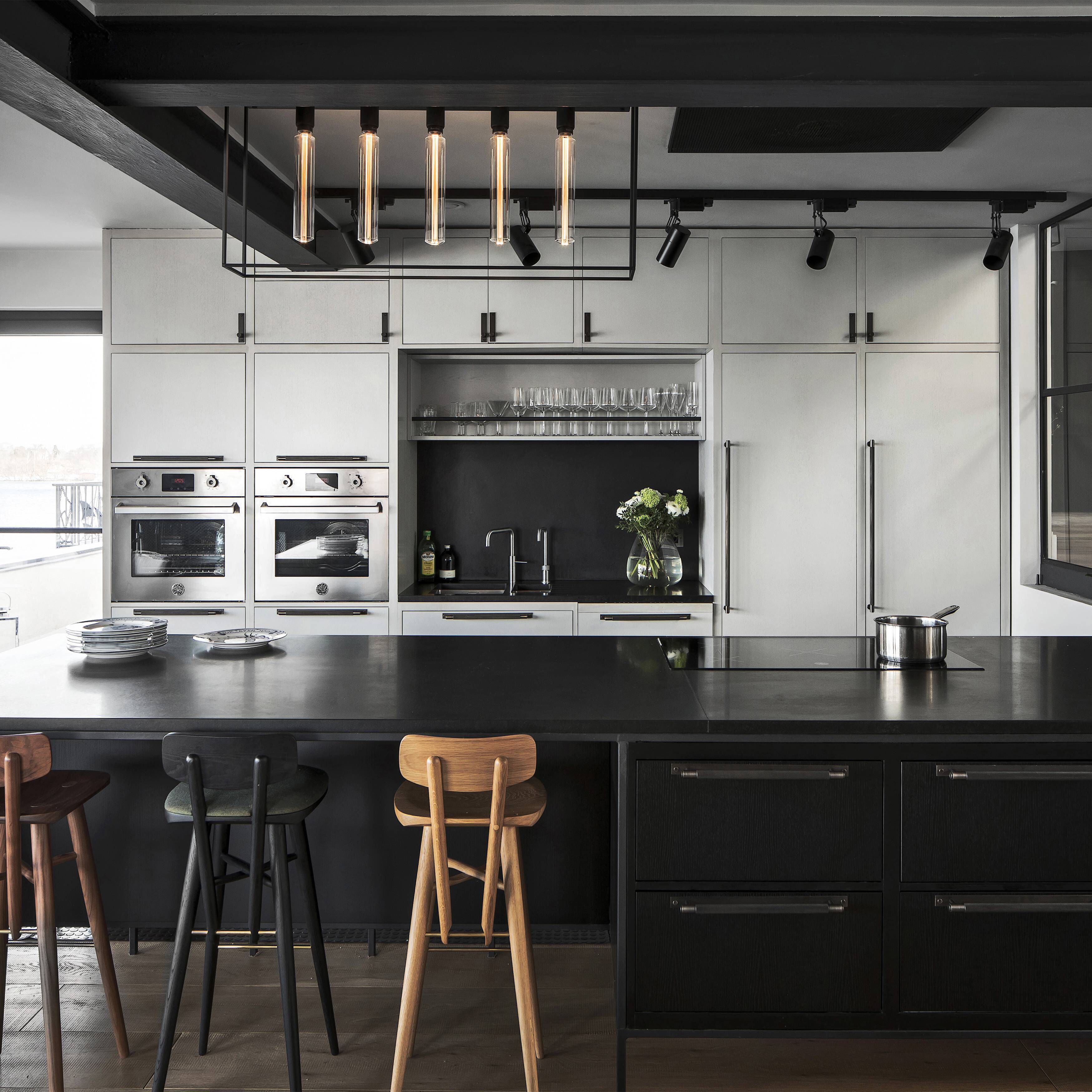 Caged 5 Light 43.31 inch Black Marble Semi-Flush Mount Ceiling Light