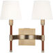 Katie 2 Light Time Worn Brass / Saddle Leather Wall Sconce Wall Light