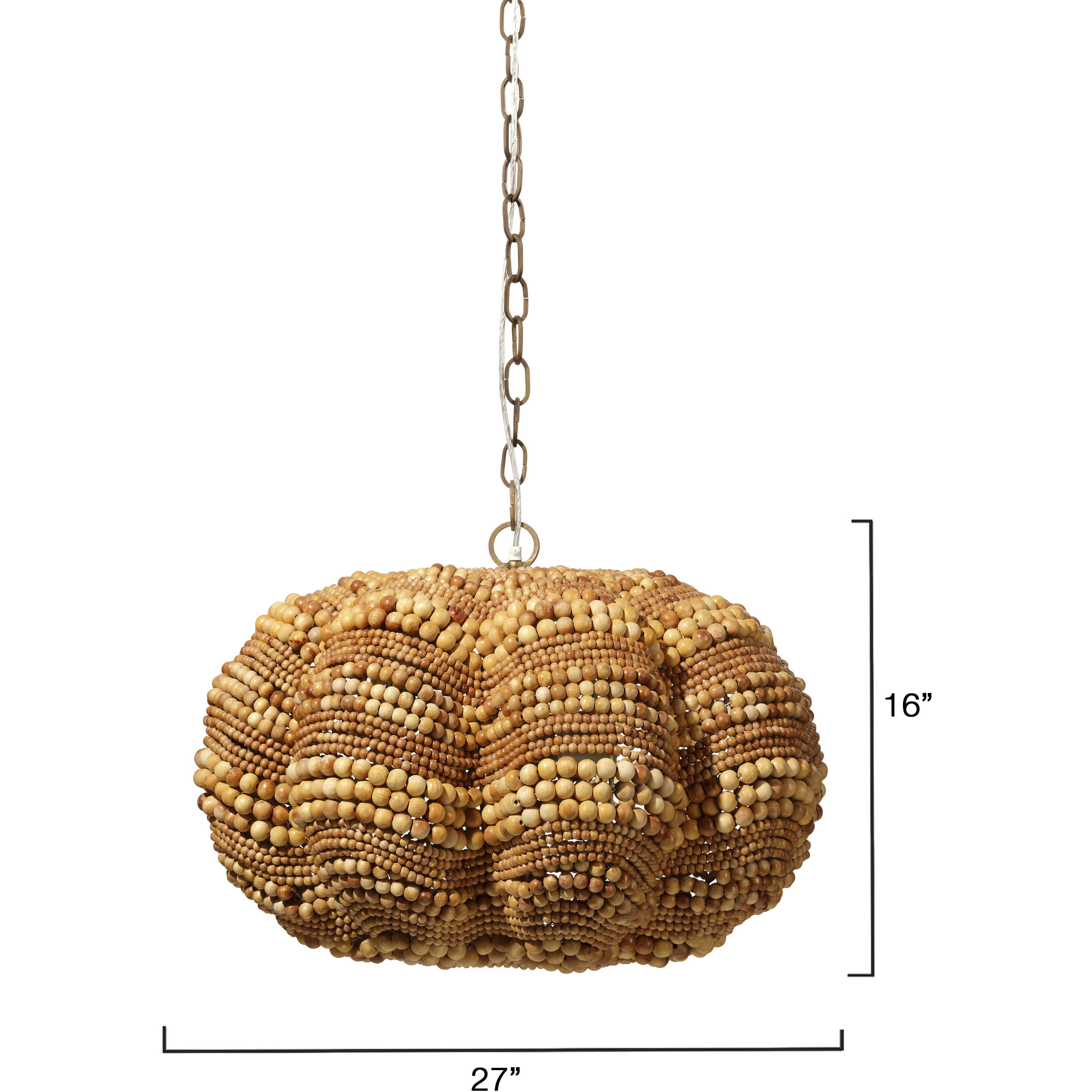 Clamshell 4 Light 27 inch Natural Wood Beads Chandelier Ceiling Light, Small