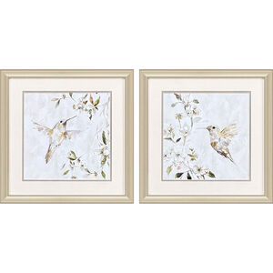 Hummingbird Song White and Green and Pink and Multi Framed Art