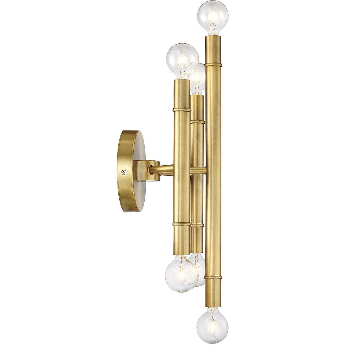 Mid Century Modern 6 Light 7 inch Natural Brass Wall Sconce Wall Light