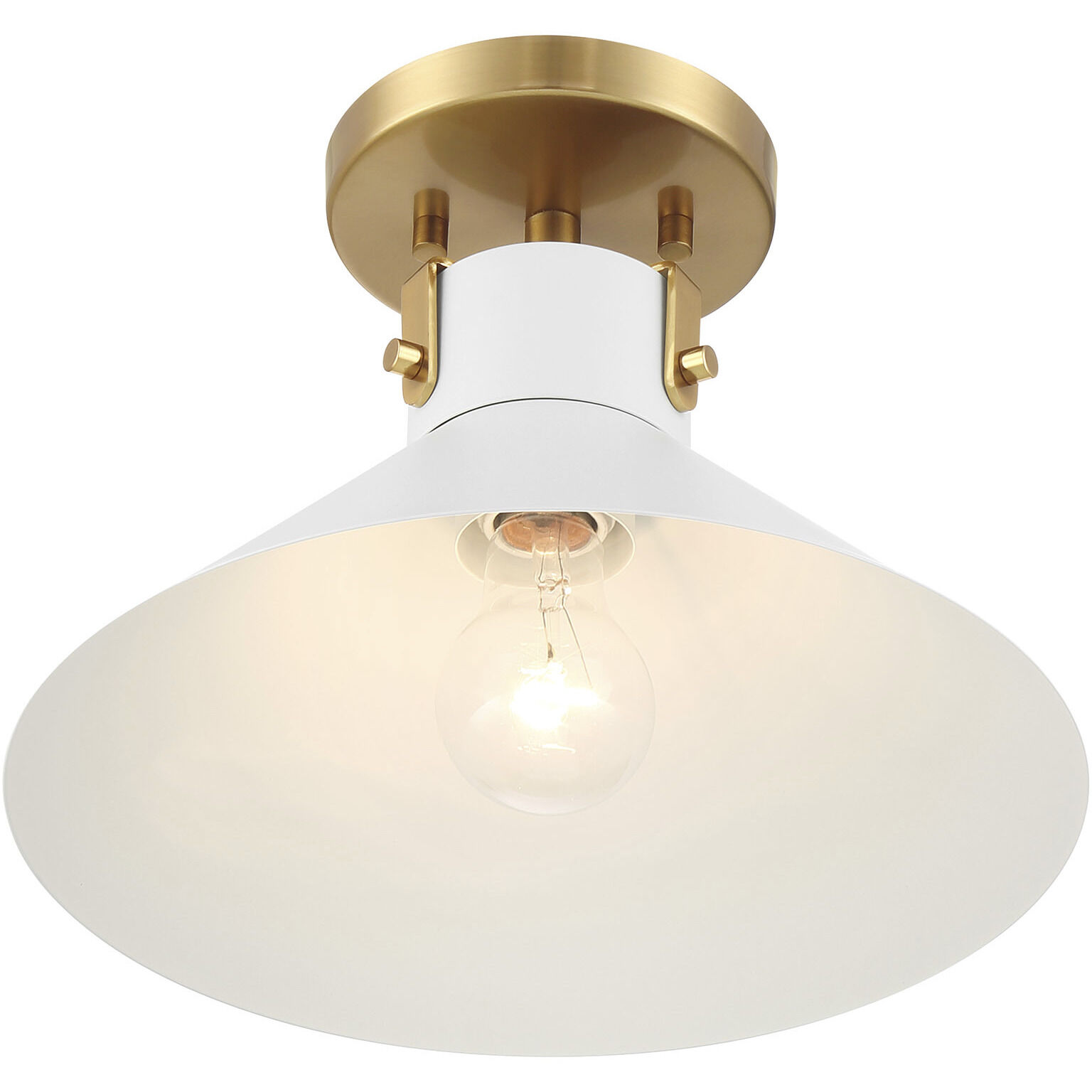 Contemporary 1 Light 11.5 inch White with Natural Brass Semi-Flush Ceiling Light