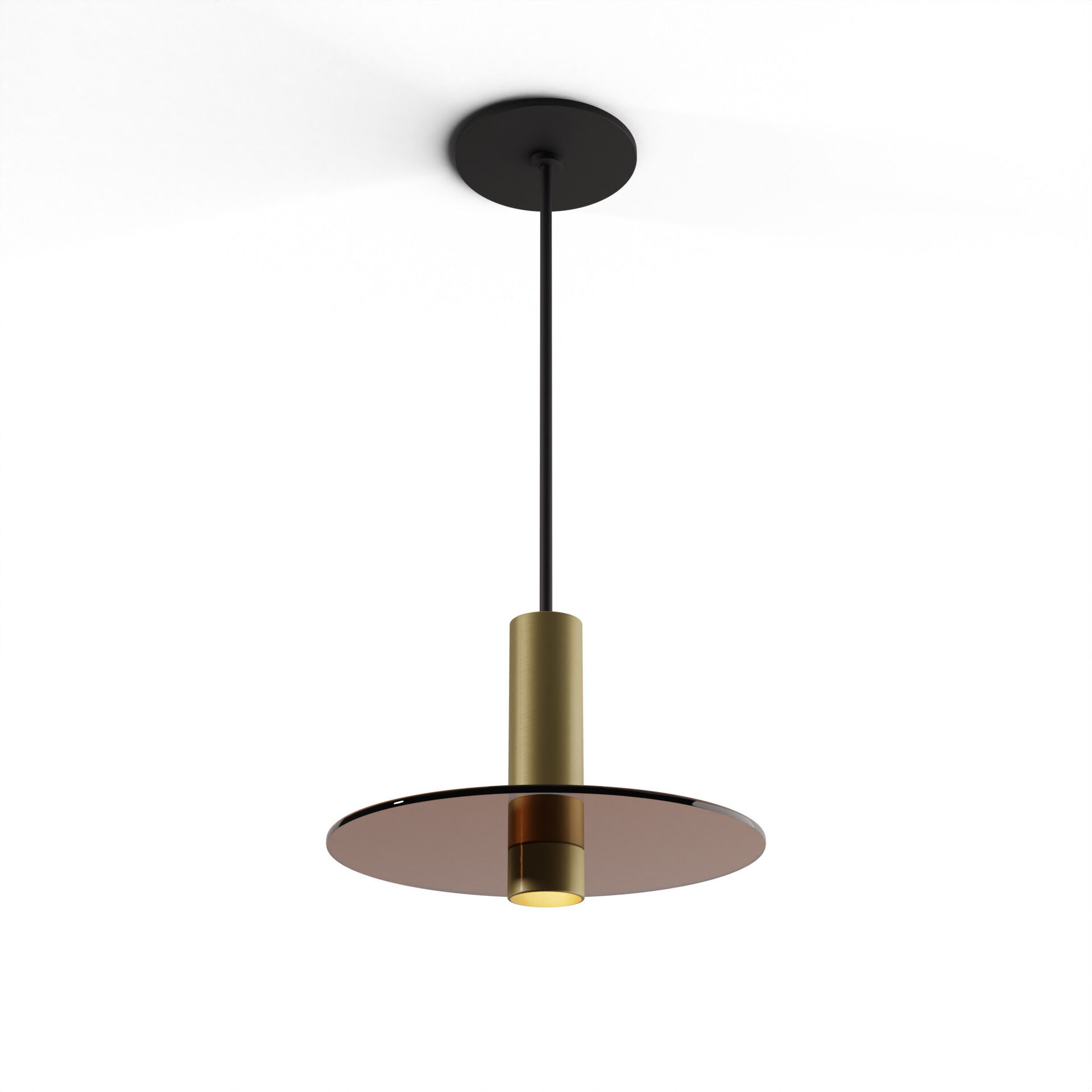 Combi LED 9 inch Brass Pendant Ceiling Light in Tea Brown Glass, Suspension / Flush Mount 2-in-1