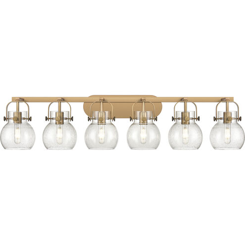 Pilaster II Sphere 6 Light 45.5 inch Brushed Brass Bath Vanity Light Wall Light in Seedy Glass