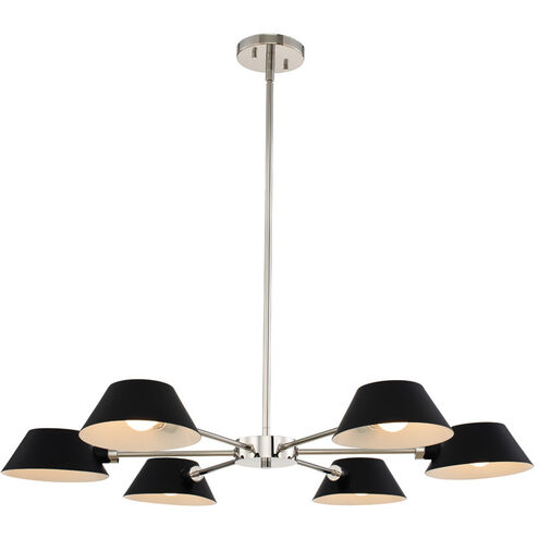 Bruno 6 Light 34 inch Matte Black with Polished Nickel Chandelier Pendant Ceiling Light
