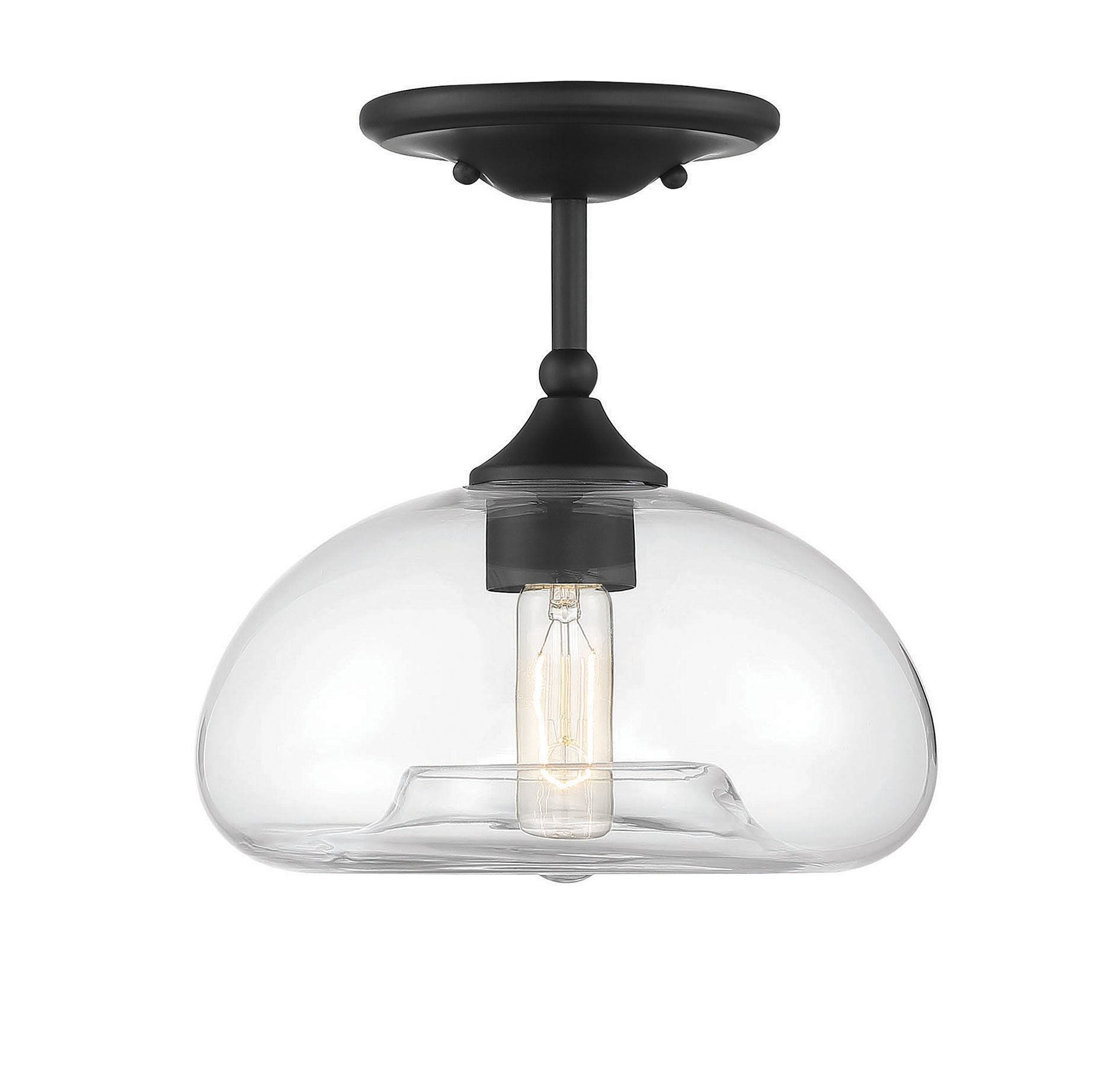 Modern 1 Light 10.75 inch Matte Black Semi-Flush Ceiling Light