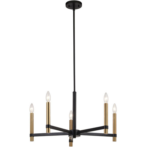 Damen 5 Light 25 inch Matte Black and Natural Brass Chandelier Ceiling Light