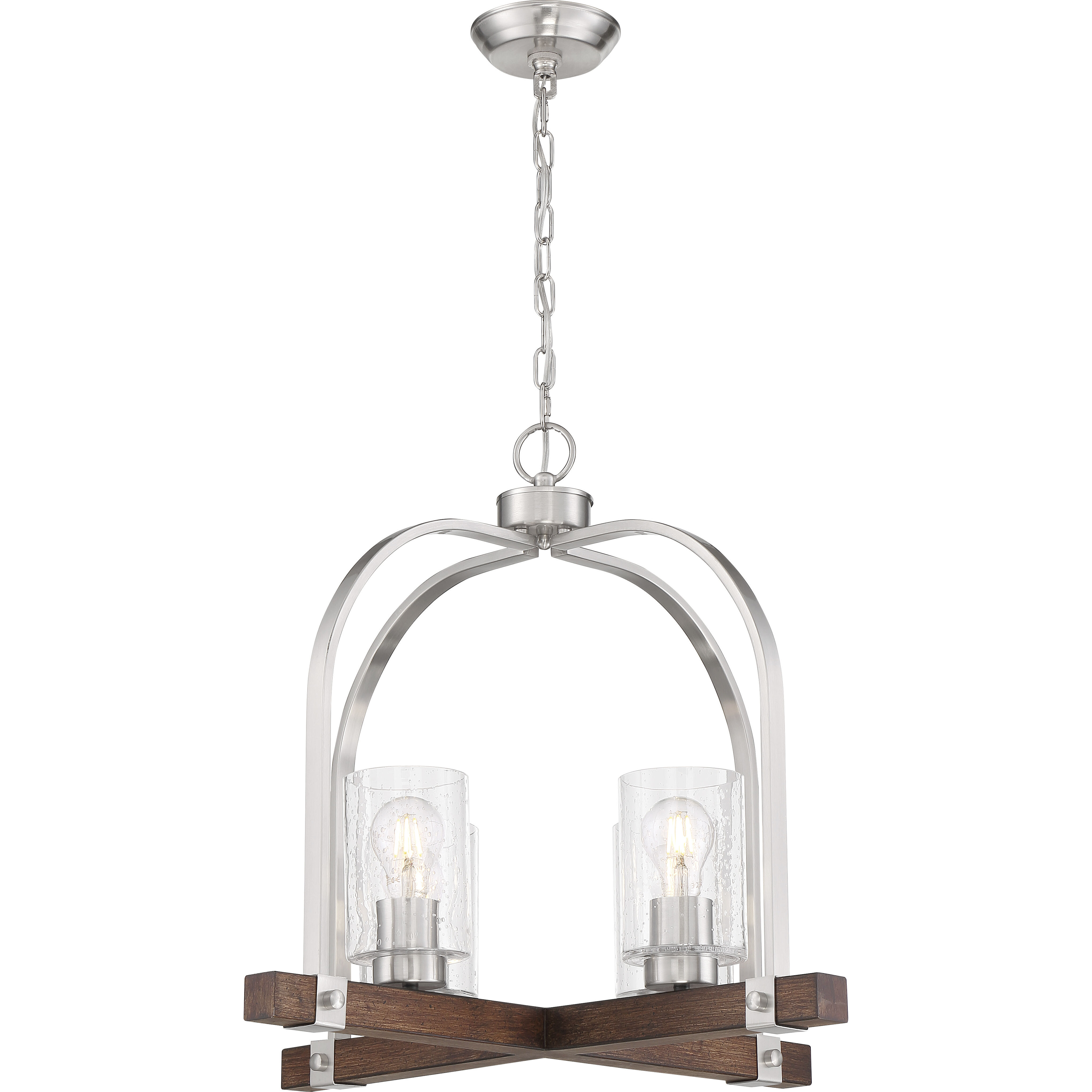 Arabel 4 Light 24 inch Brushed Nickel and Nutmeg Wood Chandelier Ceiling Light