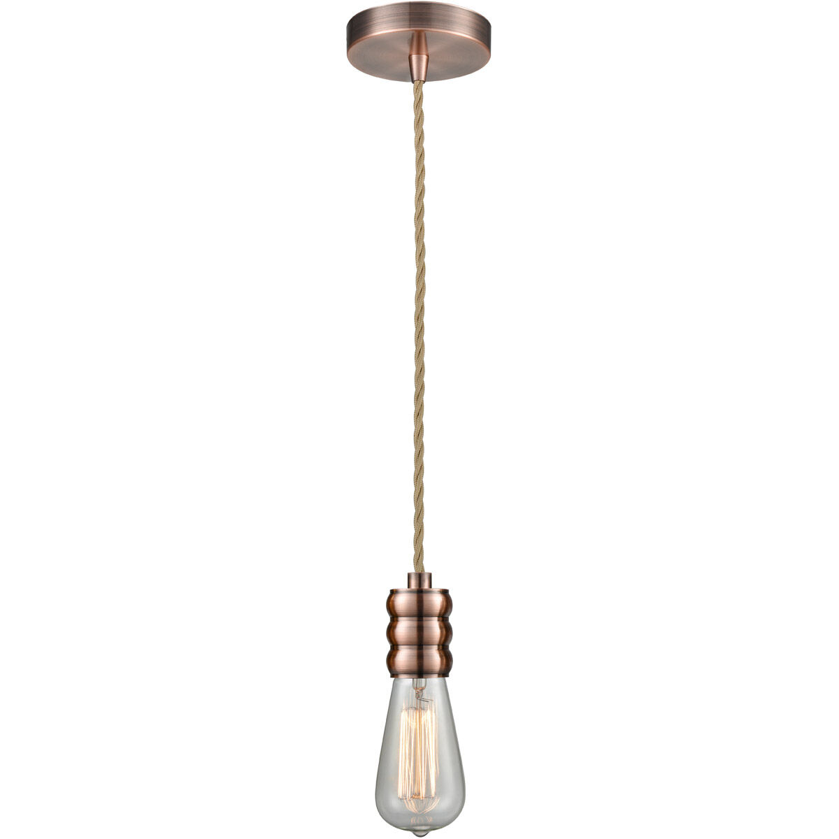 Innovations Lighting 100AC 10RE 5AC Gatsby Bare Bulb 1 Light 2 inch Antique Copper Mini Pendant Ceiling Light in Rope Gatsby