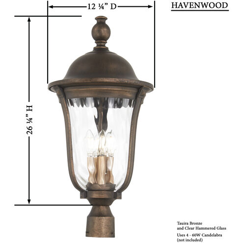 Havenwood 4 Light 26 inch Tavira Bronze And Alder Silver Outdoor Post Mount, Great Outdoors 
