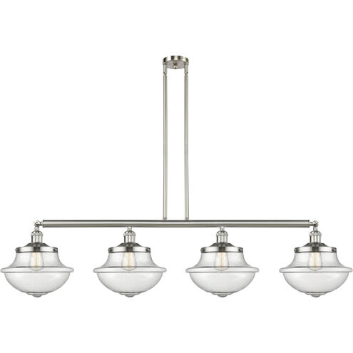 Franklin Restoration Large Oxford LED 54 inch Brushed Satin Nickel Island Light Ceiling Light in Seedy Glass, Franklin Restoration