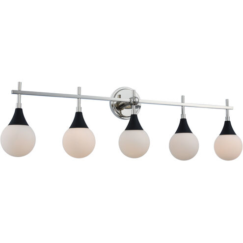 Bogart 5 Light 39 inch Matte Black with Polished Nickel Bath Vanity Wall Light