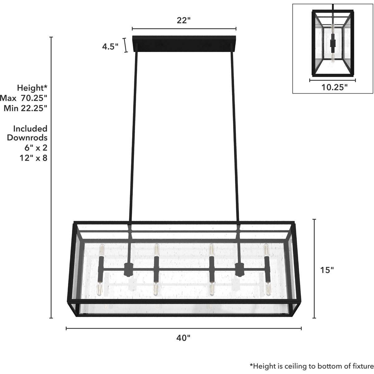Felippe 8 Light 40 inch Natural Iron Linear Chandelier Ceiling Light
