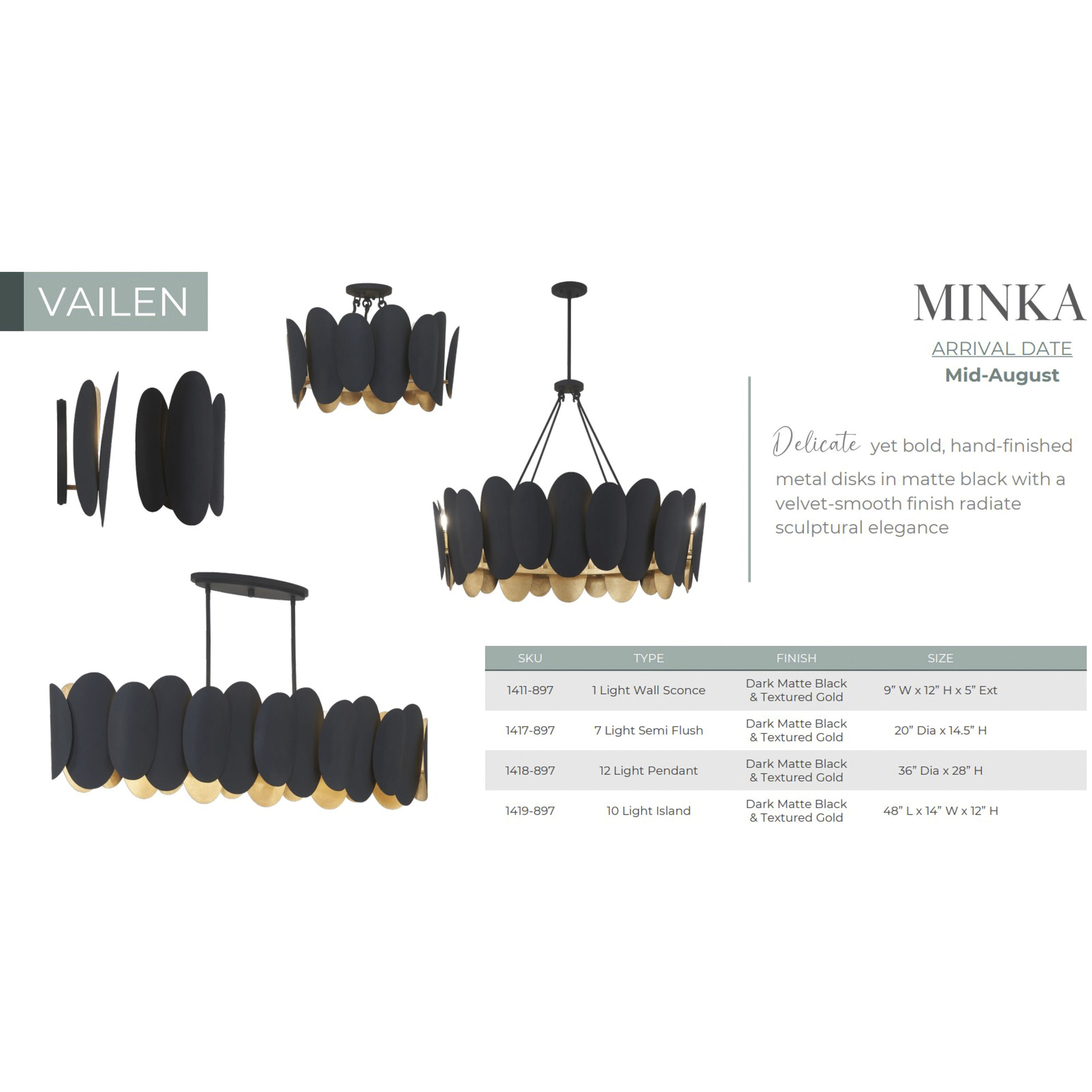 Vailen 12 Light 36 inch Dark Matte Black Pendant Ceiling Light