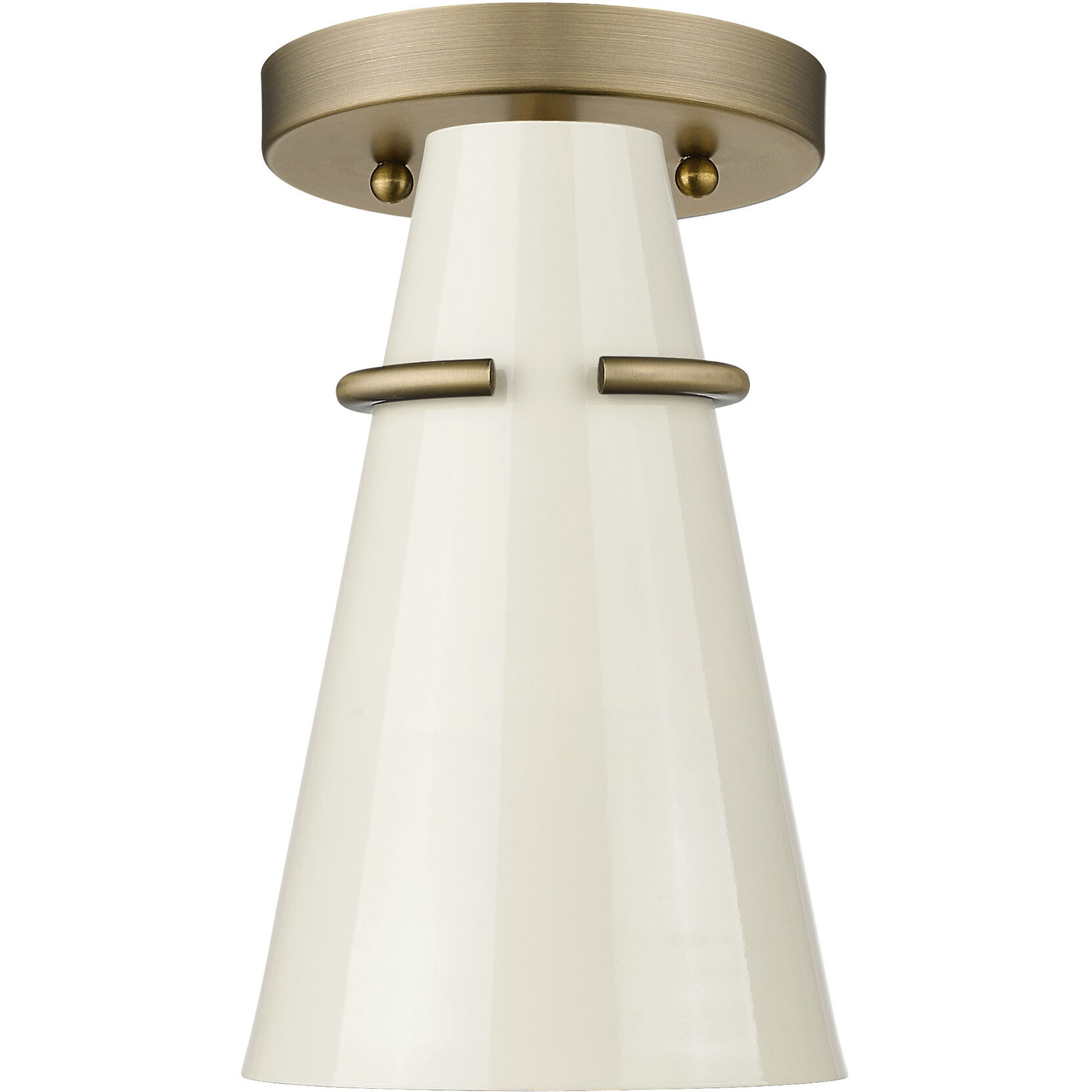 Reeva 1 Light 7 inch Modern Brass Semi-Flush Mount Ceiling Light in Glossy Ecru