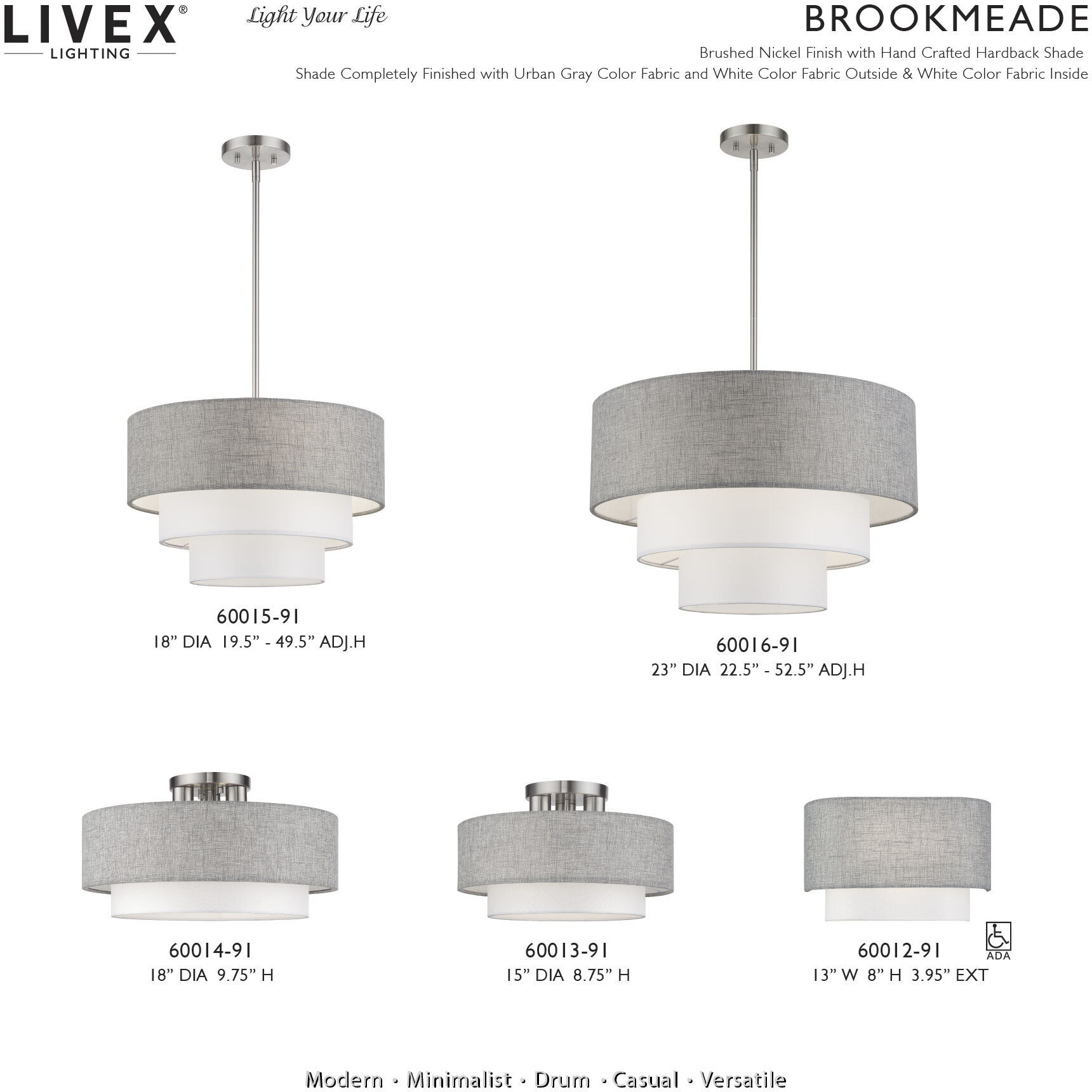Brookmeade 3 Light 18 inch Brushed Nickel Pendant Chandelier Ceiling Light
