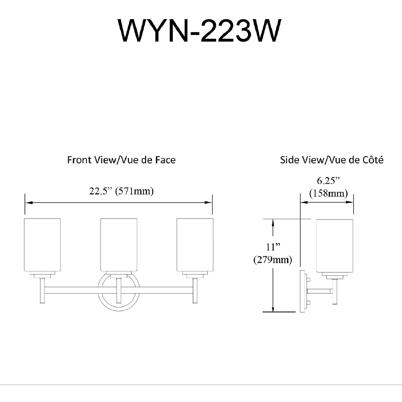 Wynona 3 Light 22.5 inch Matte Black Vanity Light Wall Light
