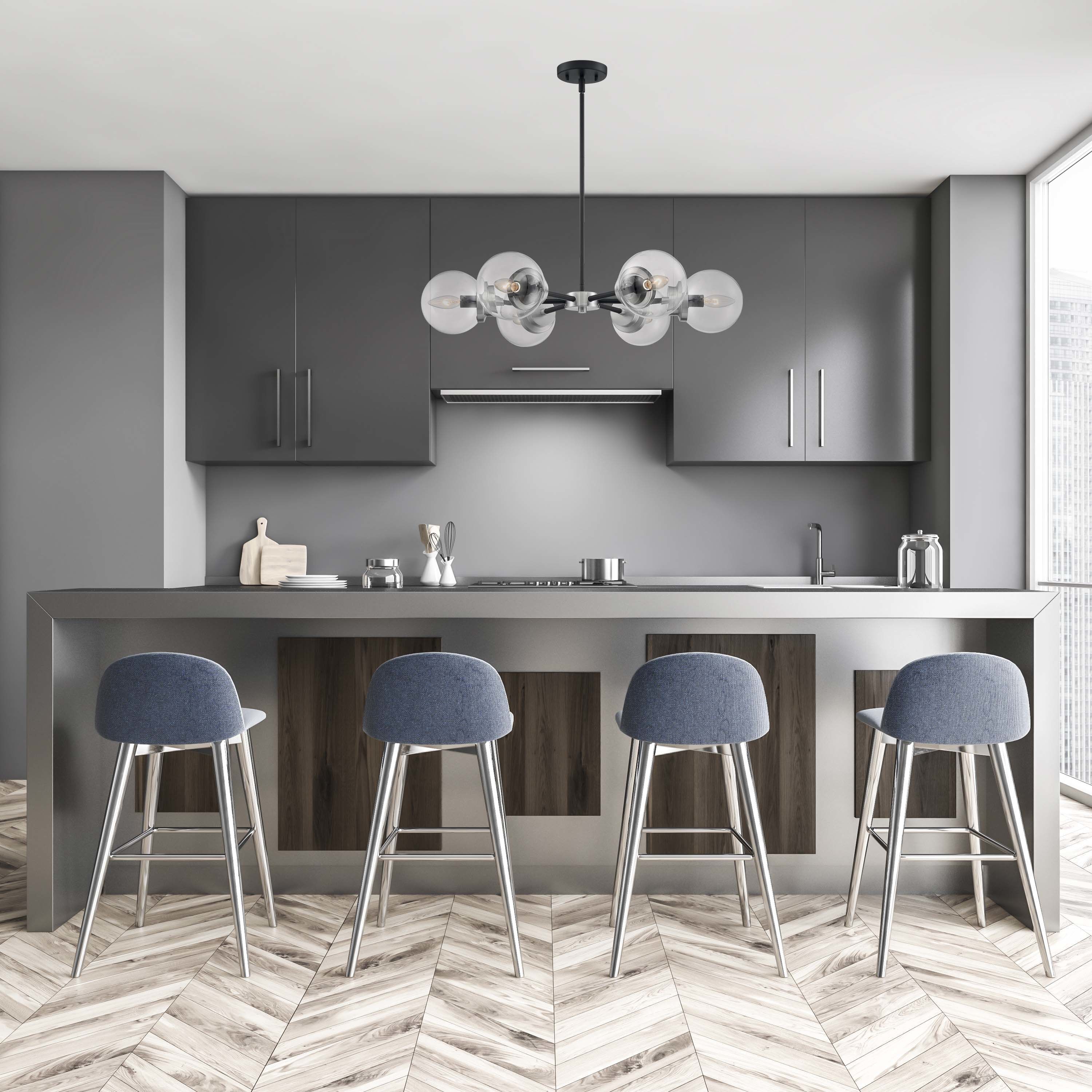 Axis 6 Light 30 inch Matte Black and Brushed Nickel Accents Chandelier Ceiling Light